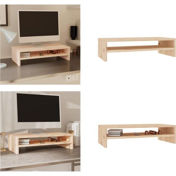 Vidaxl Supporto Per Monitor 50X24X13 Cm In Legno Di Pino Massiccio - Supporto Per Monitor - Piano Di Lavoro - Alzata Per Monitor - Alzata Per Monitor-image