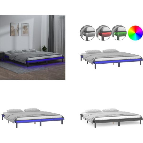 Vidaxl Letto In Legno Massiccio Con Led Grigio 120X190 Cm - Struttura Letto - Cornici Letto - Struttura Letto - Letto Camera Da Letto-image