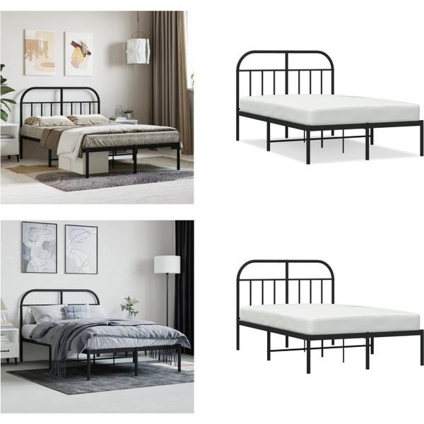 Vidaxl Struttura Letto Con Testiera In Metallo Nero 120X190 Cm - Struttura Letto - Cornici Letto - Struttura Letto - Letto-image