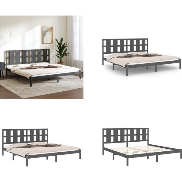 Vidaxl Letto In Legno Massiccio Pino Grigio 200X200 Cm - Struttura Letto - Letto - Letto In Legno-image
