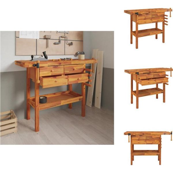 Vidaxl Banco Da Lavoro Con Cassetti Morse 124X52X83 Cm In Legno Di Acacia - Banchi Da Lavoro-image