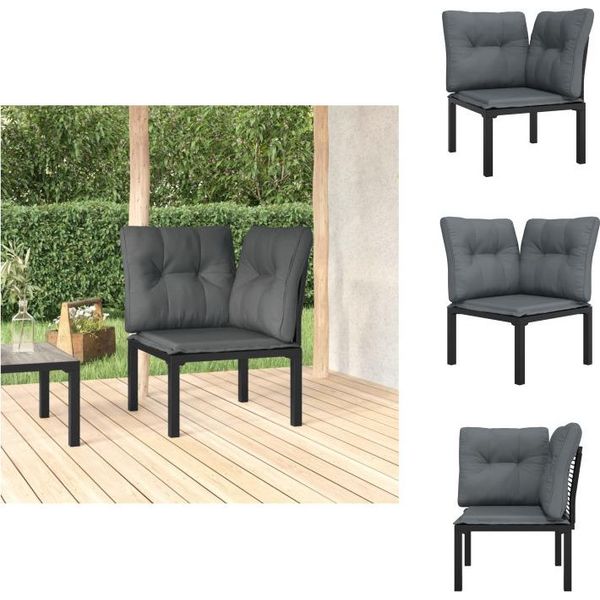 Vidaxl Sedia Da Giardino Ad Angolo Con Cuscini In Poly Rattan Nero E Grigio - Elementi Per Divani Da Giardino-image