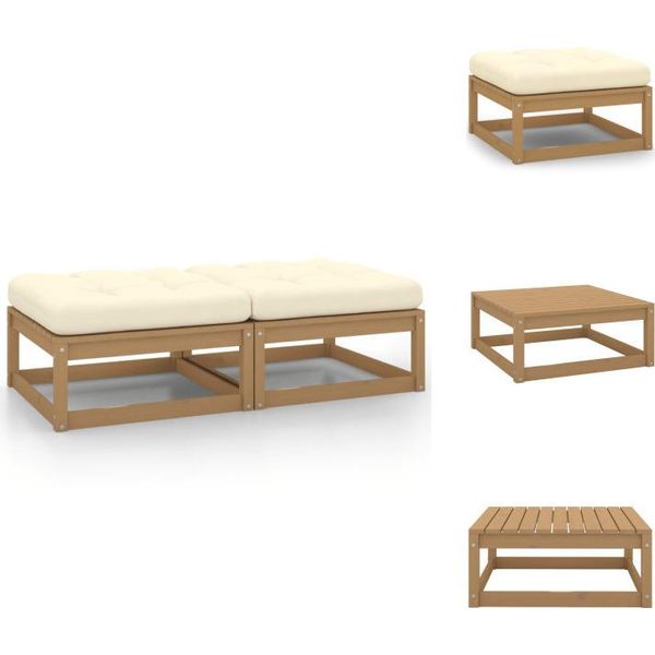 Vidaxl Poggiapiedi Da Giardino Con Cuscino 2 Pz. Pino Massiccio Marrone Miele - Elementi Di Divano Da Giardino-image