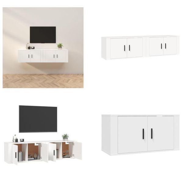 Vidaxl Mobili Da Parete Per Tv 2 Pz. Bianco 80X34,5X40 Cm - Mobile Tv A Parete - Mobili Tv A Parete - Mobile Tv - Console Tv-image