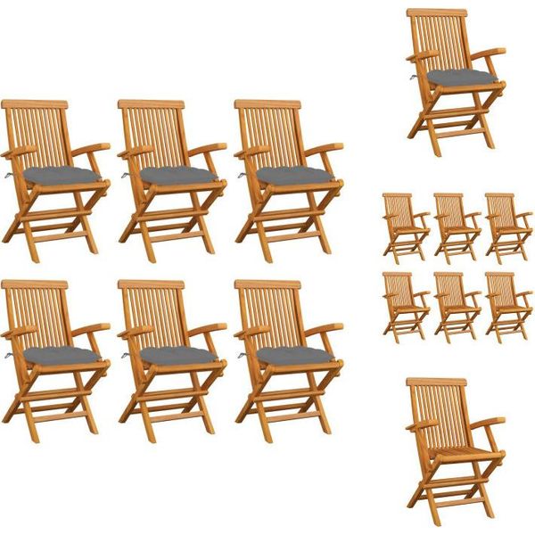 Vidaxl Sedie Da Giardino Con Cuscini Grigi 6 Pz. Legno Massiccio Teak - Sedie Da Giardino-image