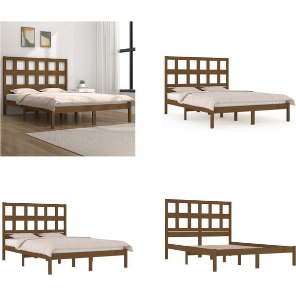 Vidaxl Letto In Legno Massiccio Pino Marrone 200X200 Cm - Struttura Letto - Letto - Struttura Letto In Legno-image