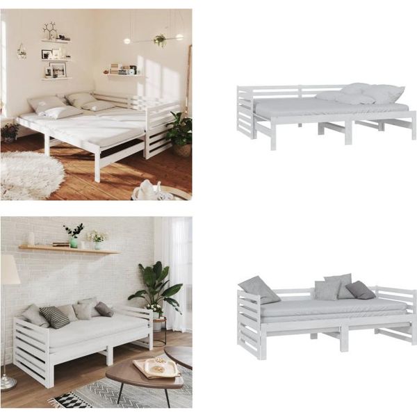 Vidaxl Letto Da Giorno Allungabile In Pino Massiccio Bianco 2X(90X200) Cm - Letto Da Giorno - Letti Da Giorno - Letto Allungabile - Letti Allungabili-image