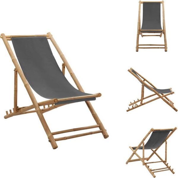 Vidaxl Sedia A Sdraio In Bambù E Tela Grigio Scuro - Sedie Da Giardino-image