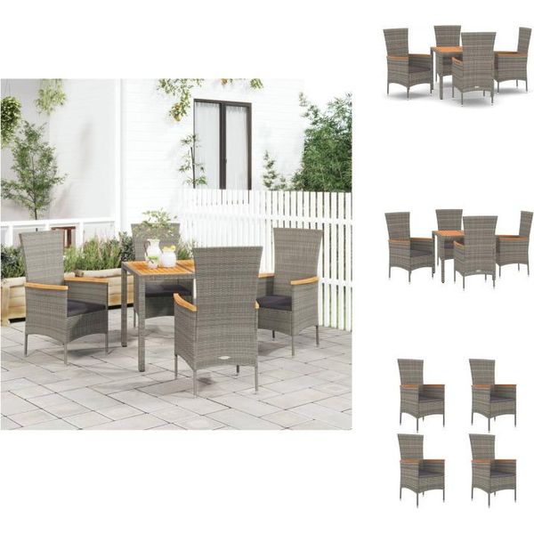 Vidaxl Set Da Pranzo Da Giardino 5 Pezzi Con Cuscini In Poly Rattan Grigio - Sedie Da Giardino-image