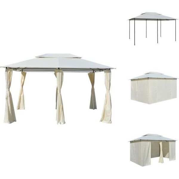 Vidaxl Padiglione Da Giardino Con Tende 4X3 M Bianco - Padiglioni E Tende Per Feste-image