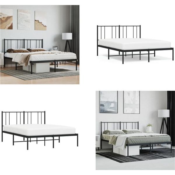 Vidaxl Struttura Letto Con Testiera In Metallo Nero 150X200 Cm - Struttura Letto - Cornici Letto - Struttura Letto - Letto-image