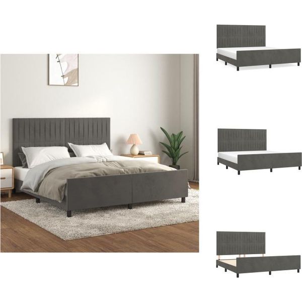 Vidaxl Struttura Letto Con Testiera Grigio Scuro 180X200 Cm In Velluto - Letti E Strutture Letto-image
