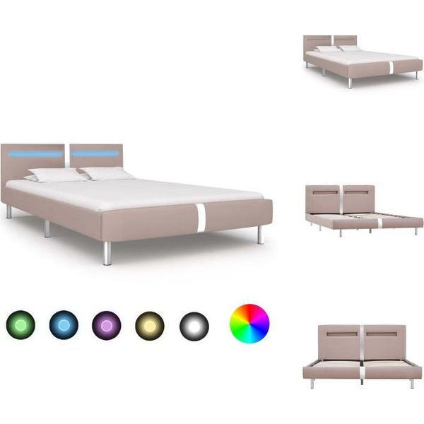 Vidaxl Struttura Letto Con Led Cappuccino-Marrone Pelle Finta 120X200 Cm - Letti E Strutture Letto-image