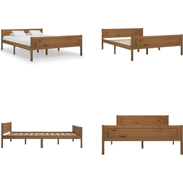 Vidaxl Letto In Legno Massiccio Pino Miele Marrone 140X200 Cm - Struttura Letto - Struttura Letto In Legno - Letto - Letti-image