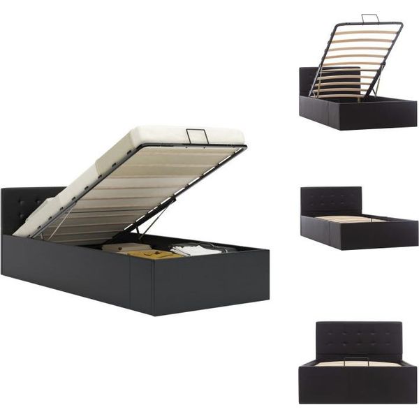 Vidaxl Letto Contenitore Idraulico In Pelle Finta Nera 90×200 Cm - Letti E Strutture Letto-image