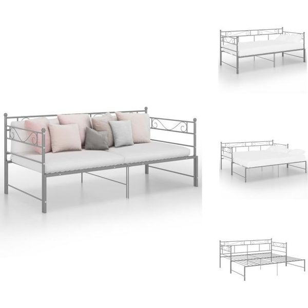 Vidaxl Divano Letto Allungabile In Metallo Grigio 90X200 Cm - Letti E Reti-image