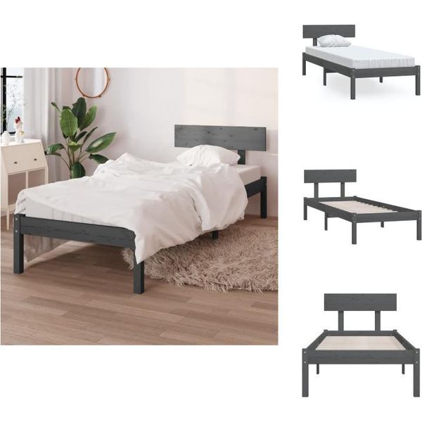 Vidaxl Letto In Legno Massiccio Pino Grigio 90X190 Cm - Letti E Strutture Letto-image