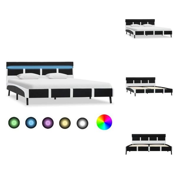 Vidaxl Struttura Letto Con Led In Pelle Finta Nera 140X200 Cm - Letti E Strutture Letto-image