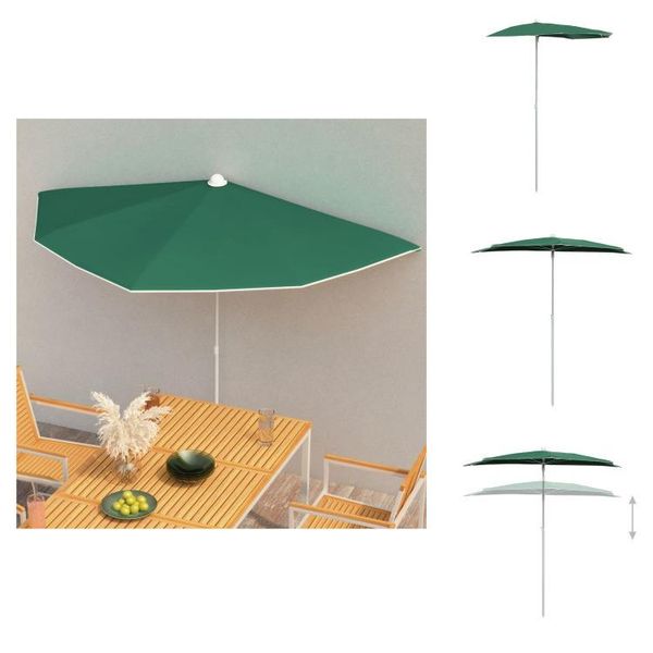 Vidaxl Mezzo Ombrellone Con Asta 180X90 Cm Verde - Ombrelloni E Tende Da Sole-image