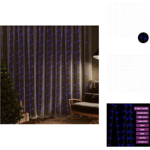 Vidaxl Tenda Luminosa Led 3X3 M 300 Led Blu 8 Funzioni - Illuminazione Natalizia-image
