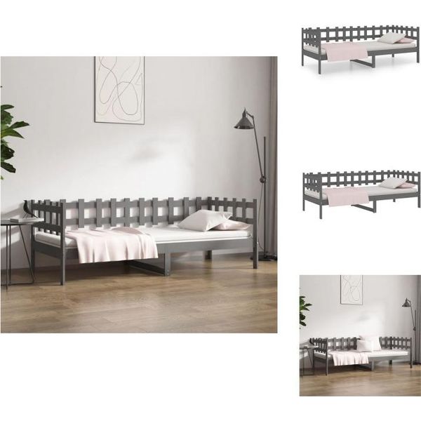 Vidaxl Letto Da Giorno Grigio 90X200 Cm In Legno Di Pino Massiccio - Letti E Strutture Letto-image