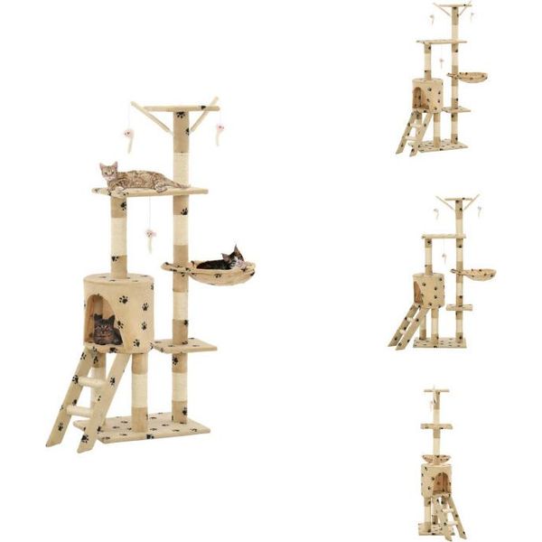 Vidaxl Tiragraffi Per Gatti In Sisal 138 Cm Beige Con Impronta Di Zampa - Tiragraffi-image