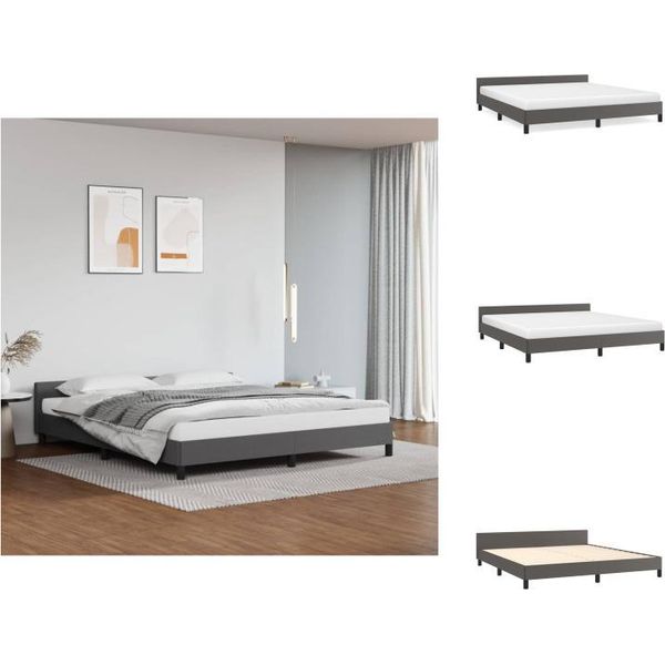Vidaxl Struttura Letto Con Testiera Grigia 180X200 Cm In Pelle Finta - Letti E Strutture Letto-image