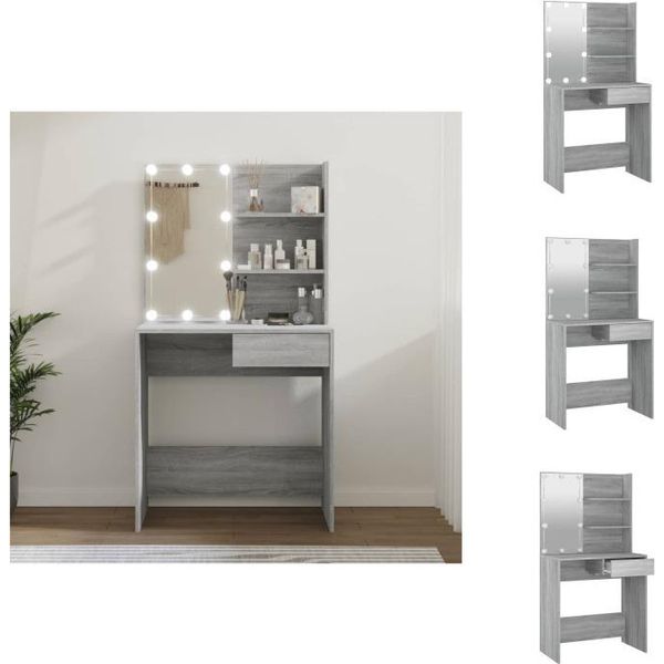 Vidaxl Tavolino Da Toilette Con Led Grigio Sonoma 74,5X40X141 Cm - Tavolini Da Toilette-image