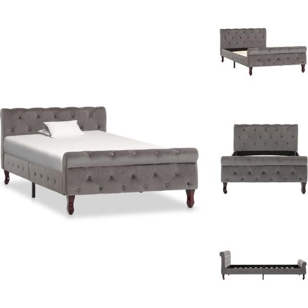Vidaxl Struttura Letto In Velluto Grigio 100 X 200 Cm - Letti E Strutture Letto-image