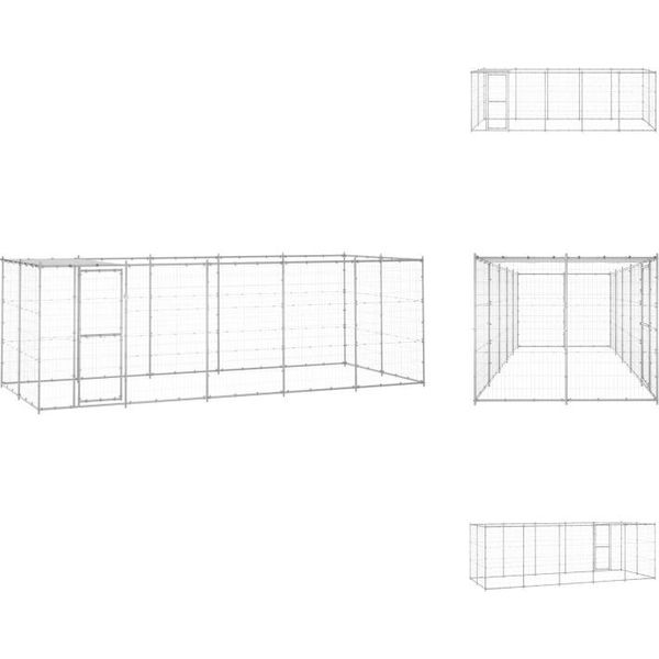 Vidaxl Cuccia Per Cani Da Esterno Con Tetto In Acciaio Zincato 12,1 M² - Cucce Per Cani E Recinti-image