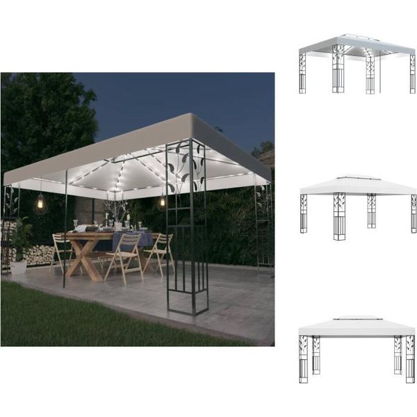 Vidaxl Padiglione Con Doppio Tetto E Luci Led 3X4 M Bianco - Padiglioni E Tende Per Feste-image