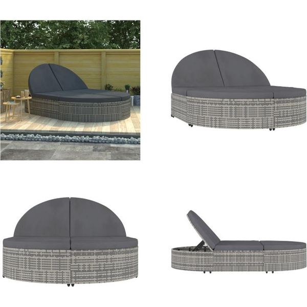 Vidaxl Lettino Doppio Con Cuscino In Poly Rattan Grigio - Lettino Da Sole - Lettino Da Sole - Isola Solare - Isole Solari-image