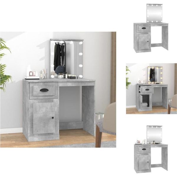 Vidaxl Tavolino Da Toilette Con Led Grigio Cemento 90X50X132,5 Cm Materiale A Base Di Legno - Tavolini Da Toilette-image