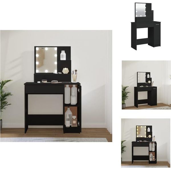 Vidaxl Tavolino Da Toilette Con Led Nero 86,5X35X136 Cm - Tavolini Da Toilette-image