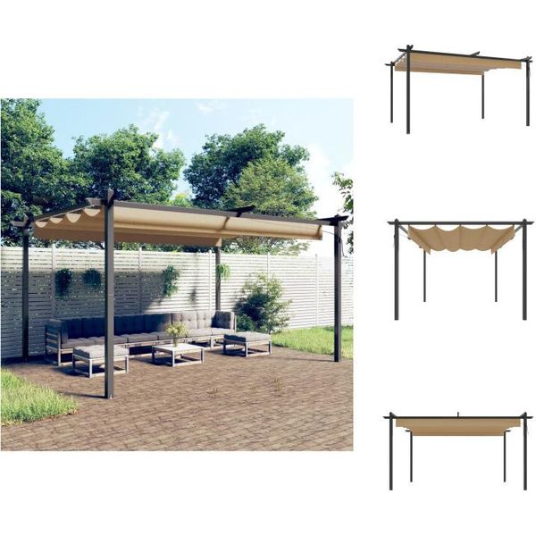 Vidaxl Padiglione Con Tetto Estensibile 4X3 M Taupe - Padiglioni E Tende Per Feste-image