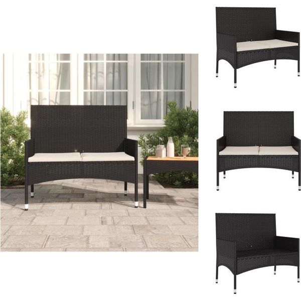 Vidaxl Panca Da Giardino A 2 Posti Con Cuscini In Poly Rattan Nero - Panche Da Giardino-image