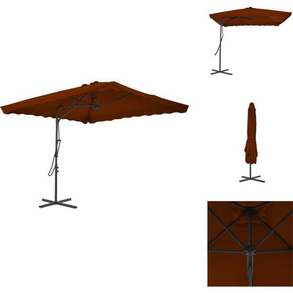 Vidaxl Ombrellone Con Palo In Acciaio Rosso Terracotta 250X250X230 Cm - Ombrelloni E Tende Da Sole-image