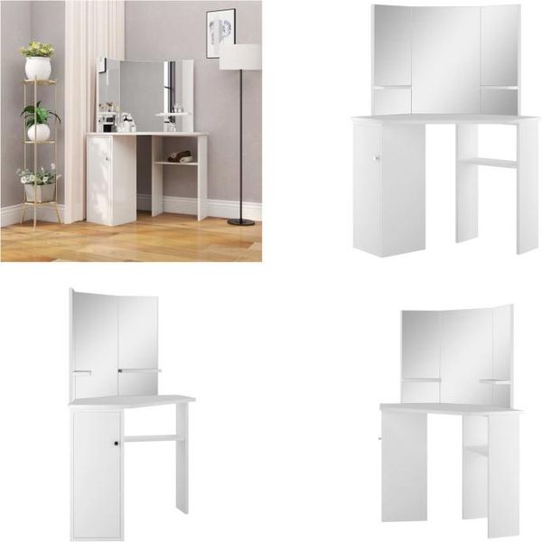 Vidaxl Tavolino Da Toilette Angolare Bianco - Tavolino Da Toilette - Tavolini Da Toilette - Tavolino Cosmetico - Tavolini Cosmetici-image