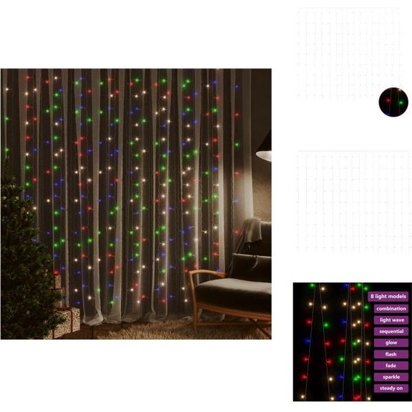 Vidaxl Tenda Luminosa Led 3X3 M 300 Led Colorati 8 Funzioni - Illuminazione Natalizia-image