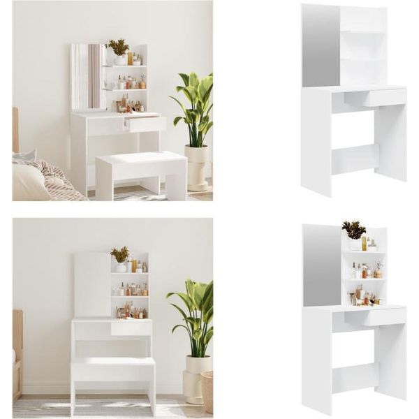 Vidaxl Tavolo Da Toilette Con Specchio Bianco 74,5X40X141 Cm - Tavolo Da Toilette - Tavolo Da Trucco - Tavolo Cosmetico - Tavolo Da Toilette-image