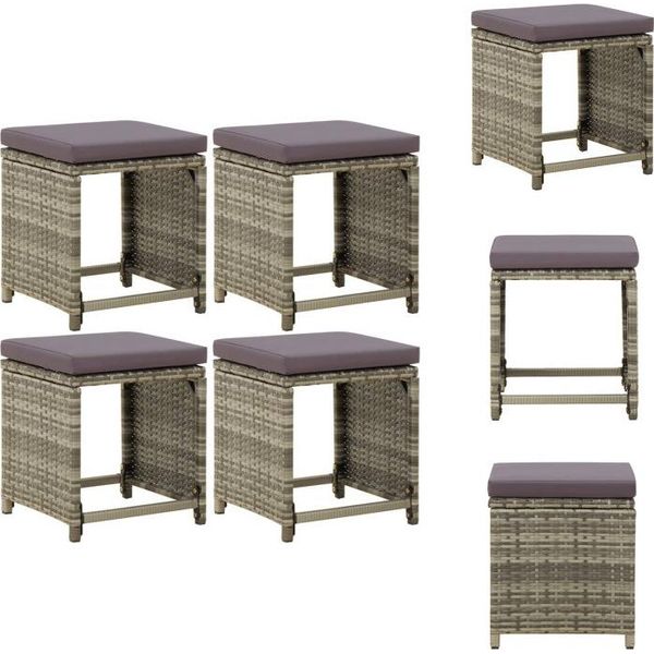 Vidaxl Sgabelli Da Giardino 4 Pezzi Con Cuscino In Poly Rattan Grigio - Sedie Da Giardino-image