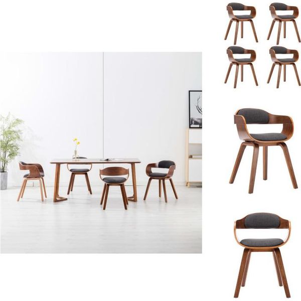 Vidaxl Sedie Da Pranzo 4 Pz. Tessuto Grigio Scuro E Legno Curvato - Sedie Da Pranzo-image