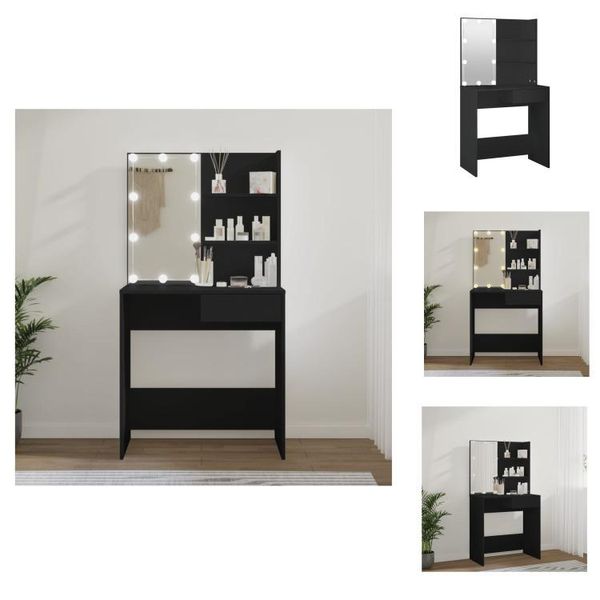Vidaxl Tavolino Da Toilette Con Luci Led Nero 74,5X40X141 Cm - Tavolini Da Toilette-image