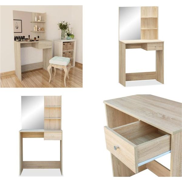 Vidaxl Tavolo Da Toeletta In Legno 75X40X141 Cm In Rovere - Tavolo Da Toeletta - Tavoli Da Toeletta - Tavoli Cosmetici - Tavoli Cosmetici-image