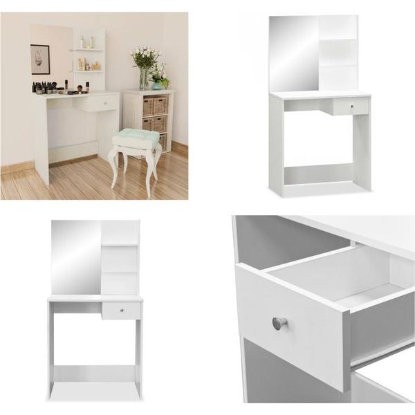 Vidaxl Tavolo Da Toilette In Legno 75X40X141 Cm Bianco - Tavolo Da Toilette - Tavoli Da Toilette - Tavoli Cosmetici - Tavoli Cosmetici-image