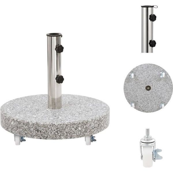 Vidaxl Supporto Per Ombrellone Granito 30 Kg Rotondo Grigio - Supporto Per Ombrellone-image