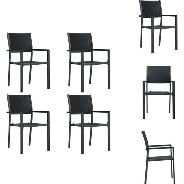 Vidaxl Sedie Da Giardino 4 Pezzi In Plastica Nera Effetto Rattan - Sedie Da Giardino-image