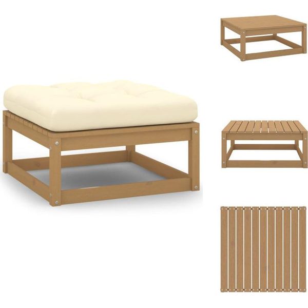 Vidaxl Poggiapiedi Da Giardino Con Cuscino In Pino Massiccio Marrone Miele - Elementi Per Divani Da Giardino-image