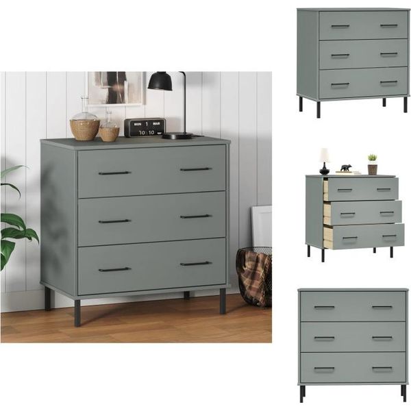 Vidaxl Credenza Oslo Con 3 Cassetti Grigio 77X40X79,5 Cm In Legno Massiccio - Cassettiere-image