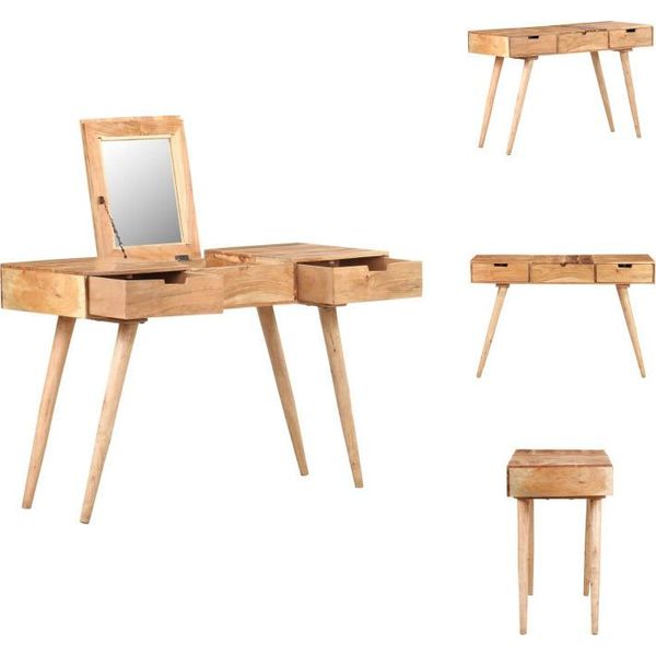 Vidaxl Tavolino Da Toilette Con Specchio 112X45X76 Cm In Legno Massiccio Di Acacia - Tavolini Da Toilette-image